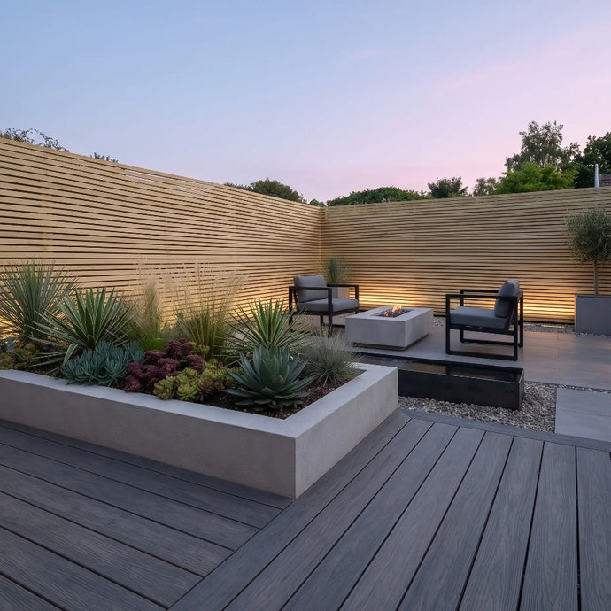 Contemporary wood garden slatted fencing 