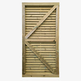 Double sided slatted timber garden gate back view