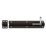 Black metal door bar with bracket on a white background