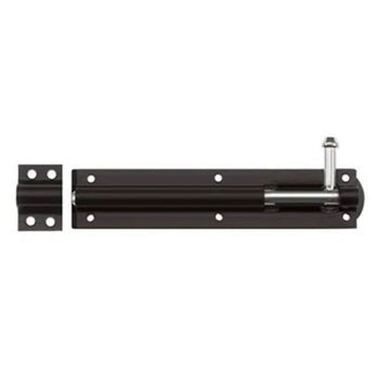 Black metal door bar with bracket on a white background