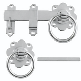 Set of silver door handles and latches on a white background