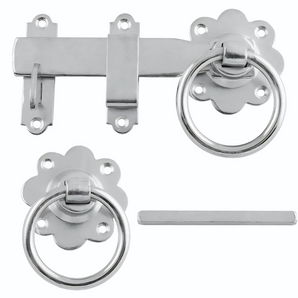 Set of silver door handles and latches on a white background