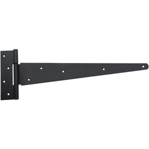 Black metal tee hinge on a white background