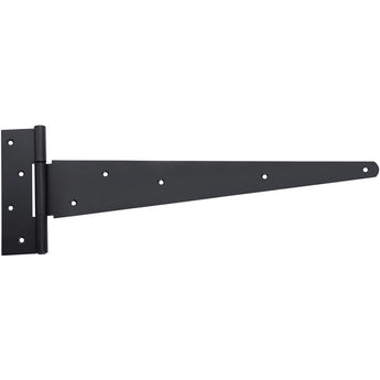 Black metal tee hinge on a white background