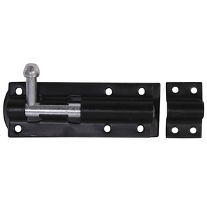 Black metal door handle and lock mechanism on a white background