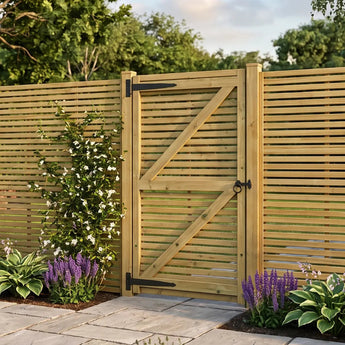 premium gate with slatted panels
